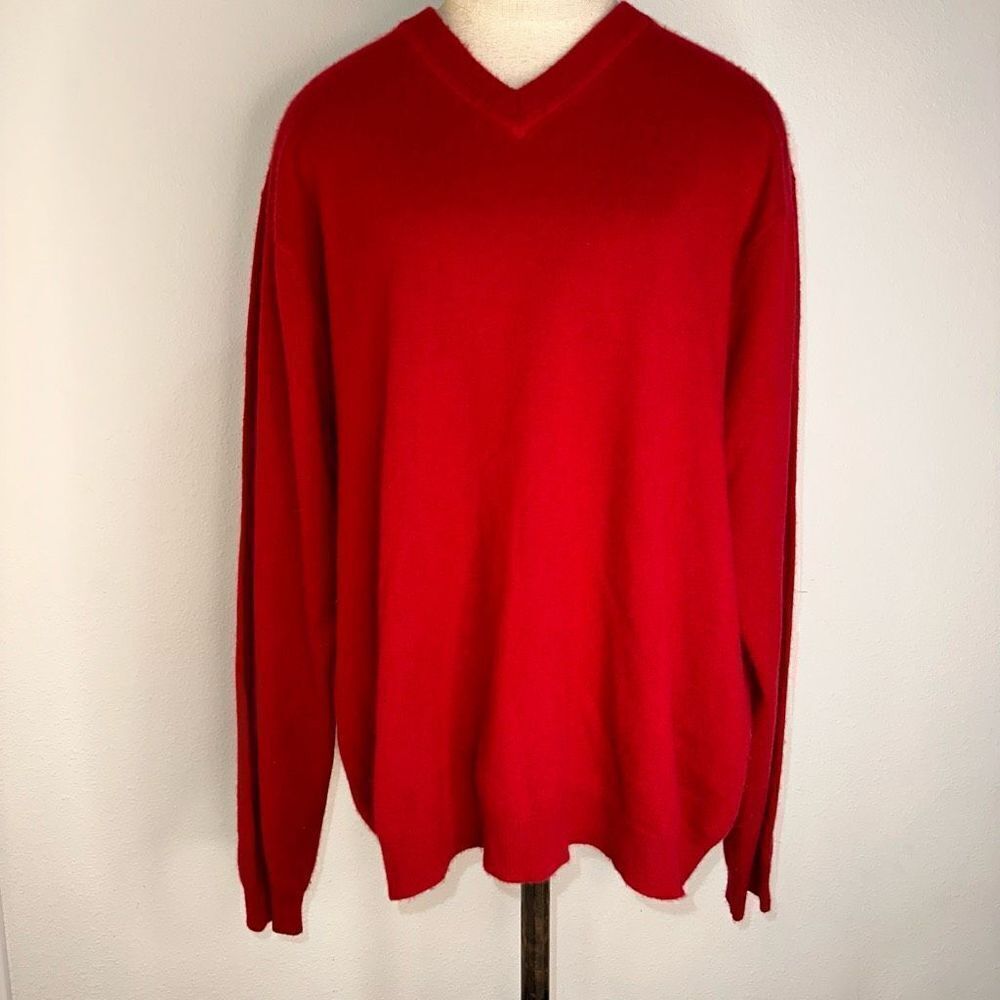 Austin Reed Mens L‎ 100% Cashmere Red Vneck Longsleeve Sweater Luxe Cozy Winter